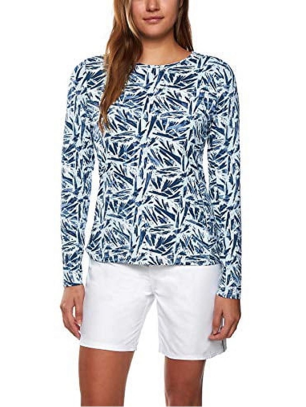 Hang Ten Rashguard Long Sleeve Palm Print Ballad Blue Womens Size Large)